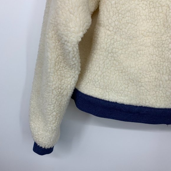 Shein Jacket Faux Shearling Button Front Beige Blue Contrast - Picture 6 of 11